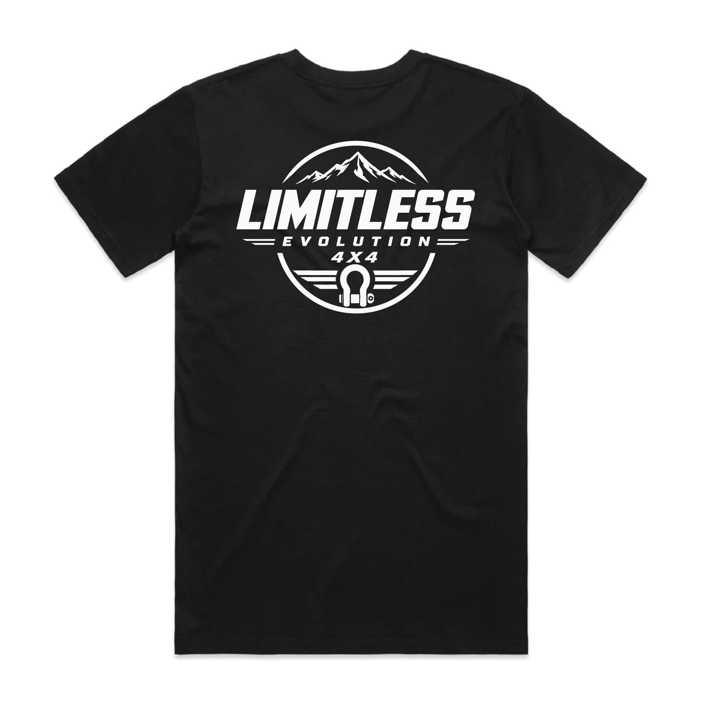 Limitless Evolution 4x4 Tee in Jet Black – back view, heavyweight cotton tee designed and printed in NZ