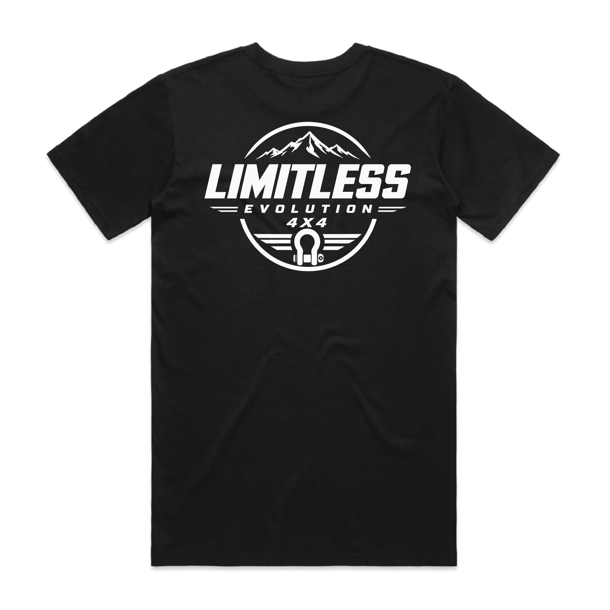 Limitless Evolution 4x4 Tee in Jet Black – back view, heavyweight cotton tee designed and printed in NZ