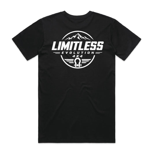 Limitless Evolution 4x4 Tee in Jet Black – back view, heavyweight cotton tee designed and printed in NZ